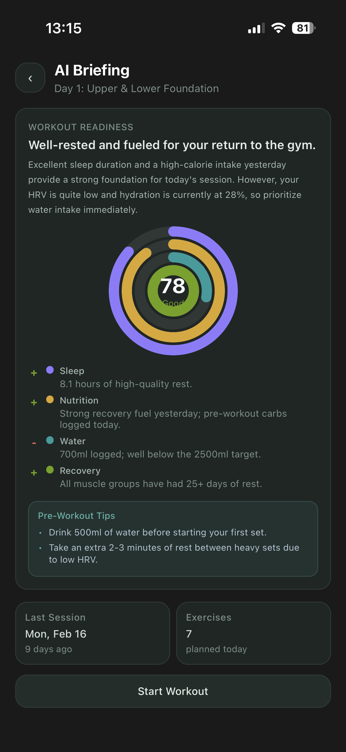 Pre-workout briefing with today's exercises
