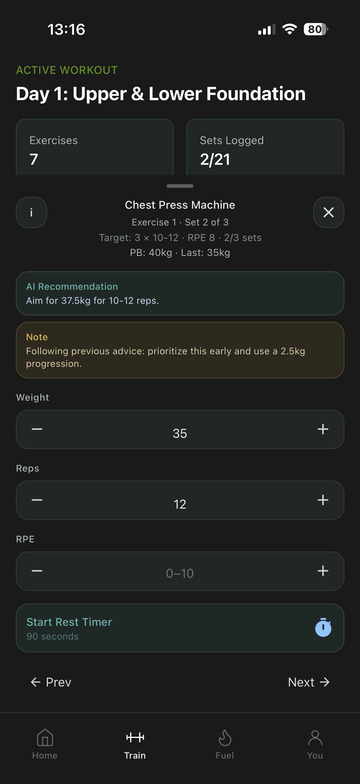 Logging sets, reps, and weight