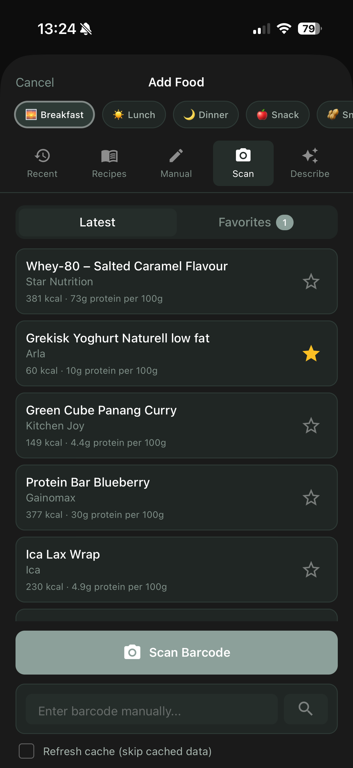 Barcode scanner for food logging