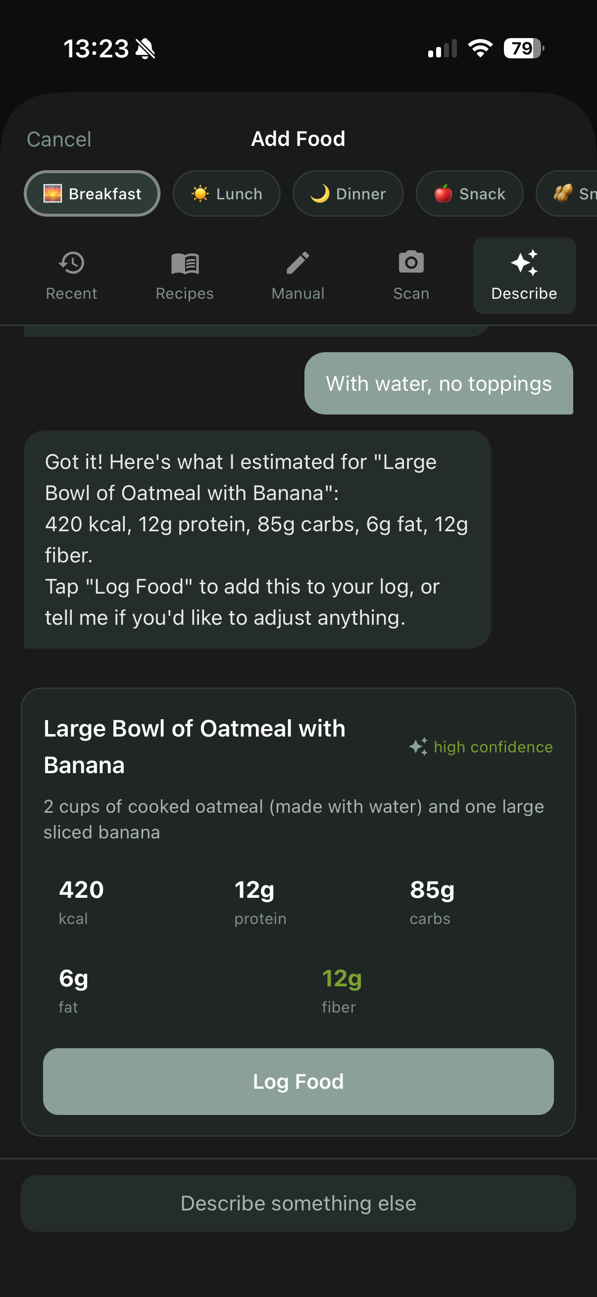 Describe food with AI for quick logging