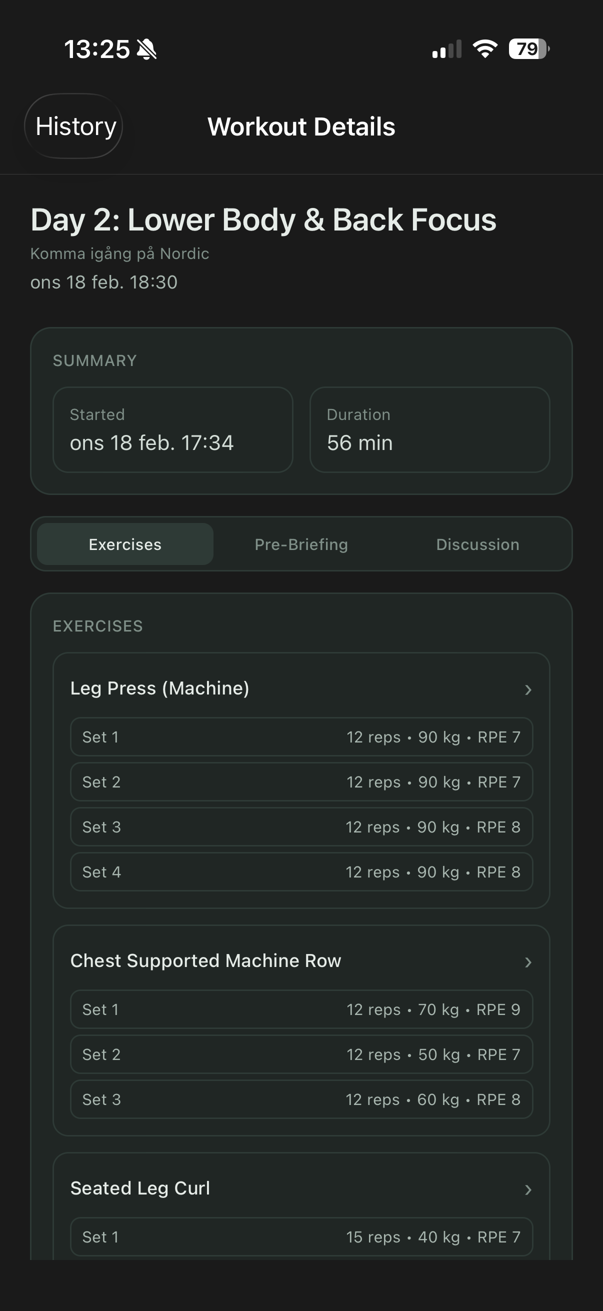Detailed exercise history and records